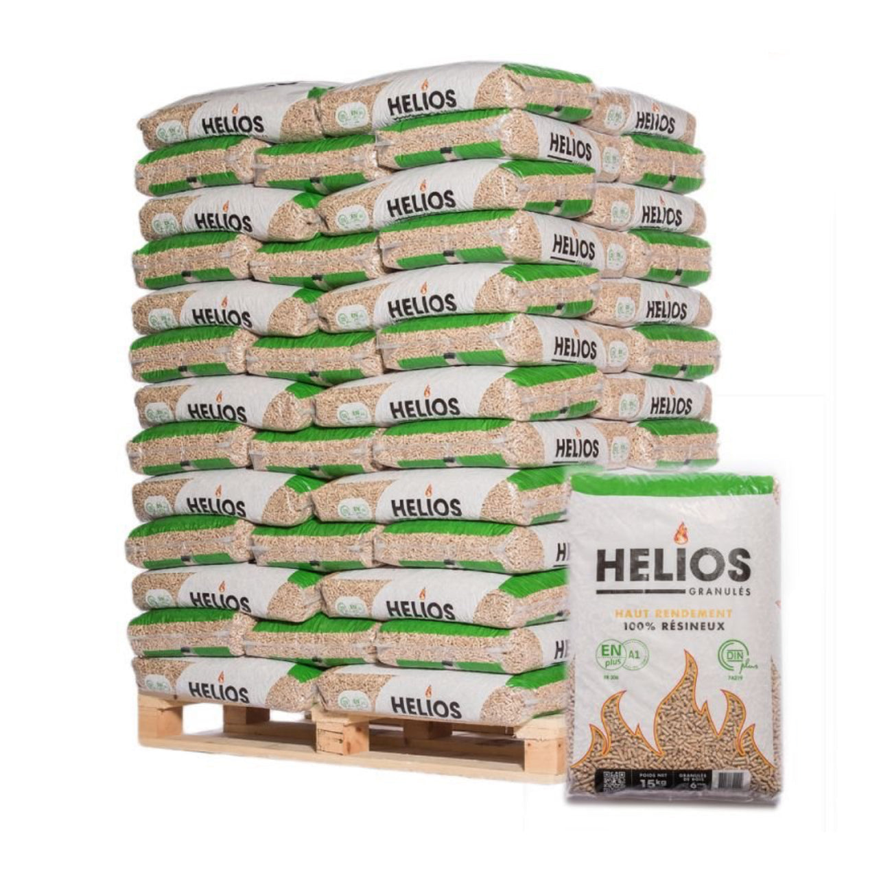 Bûches de bois
PELLET HELIOS – PALETTE DE 65 SACS DE 15 KG